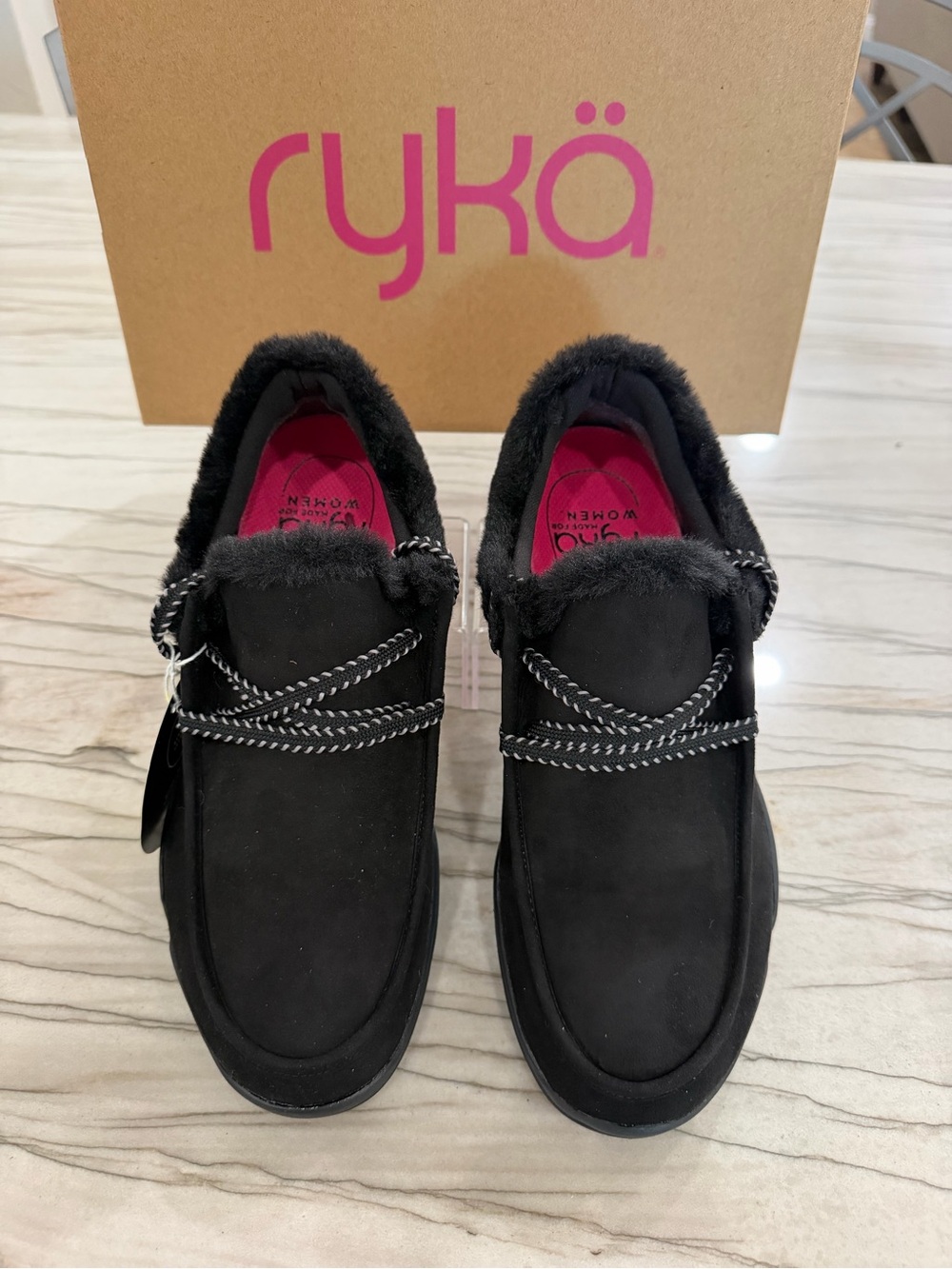 Ryka Black Faux Fur-Lined Casual Slip-On Shoes